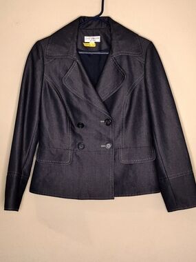Lena Gabrielle Black Double-Breasted Blazer with Contrast Topstitching